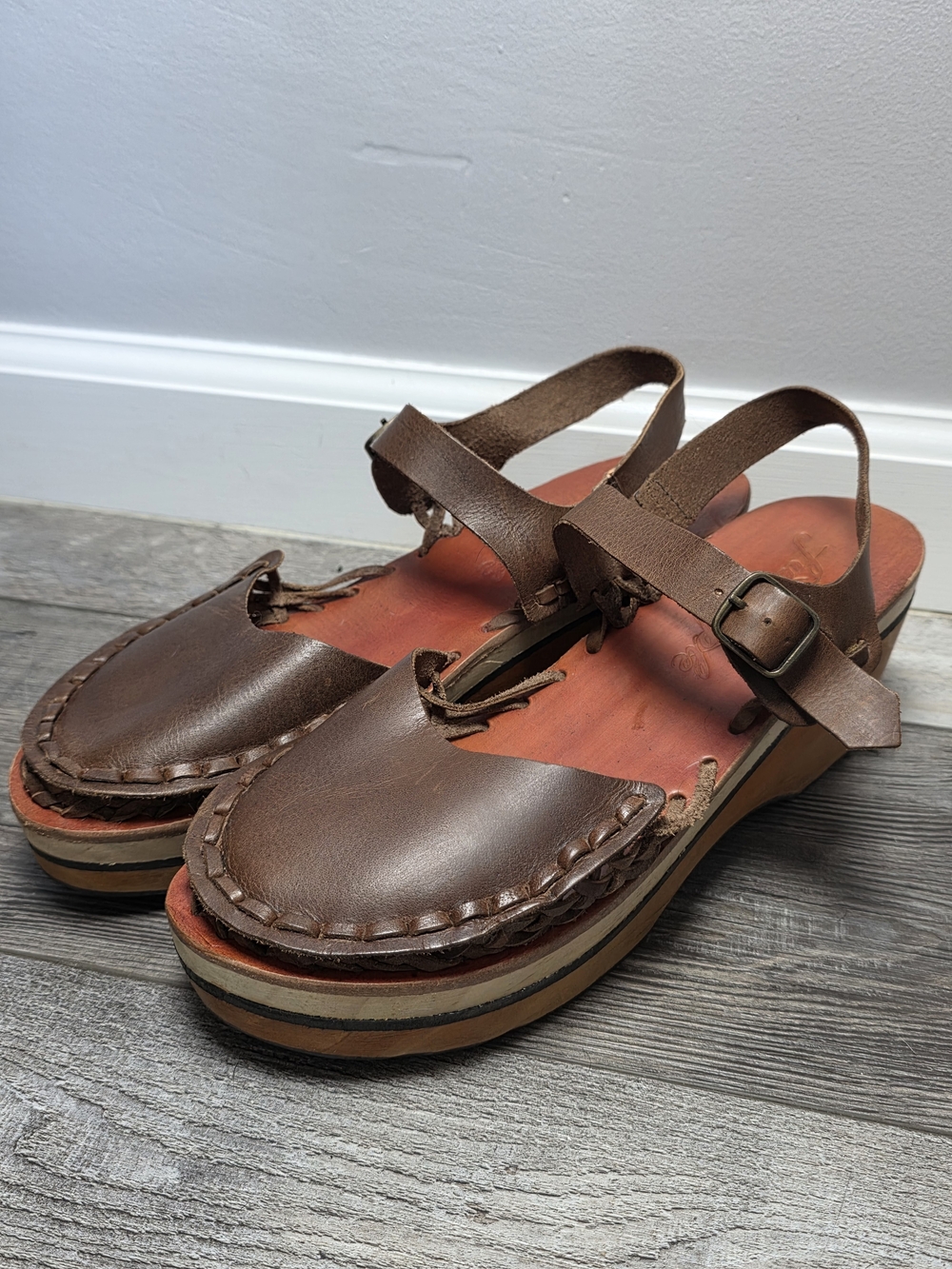Free People Women's Magnolia Slope Leather Woven Wood Slingback Clogs UK41 US11